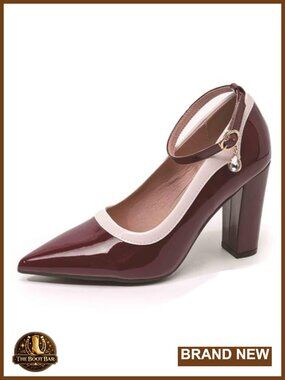 Patent Leather Pointed-Toe High Heels Stiletto Pumps with Detachable Ankle Strap